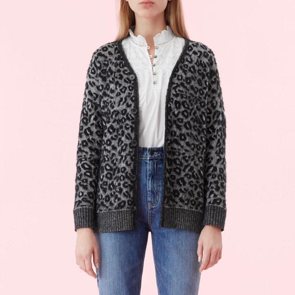NWT Rebecca Taylor La Vie Leopard Jacquard Cardigan